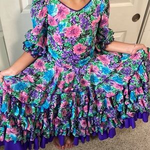 Floral fiesta dress personally designed in Santa Barbara CA.